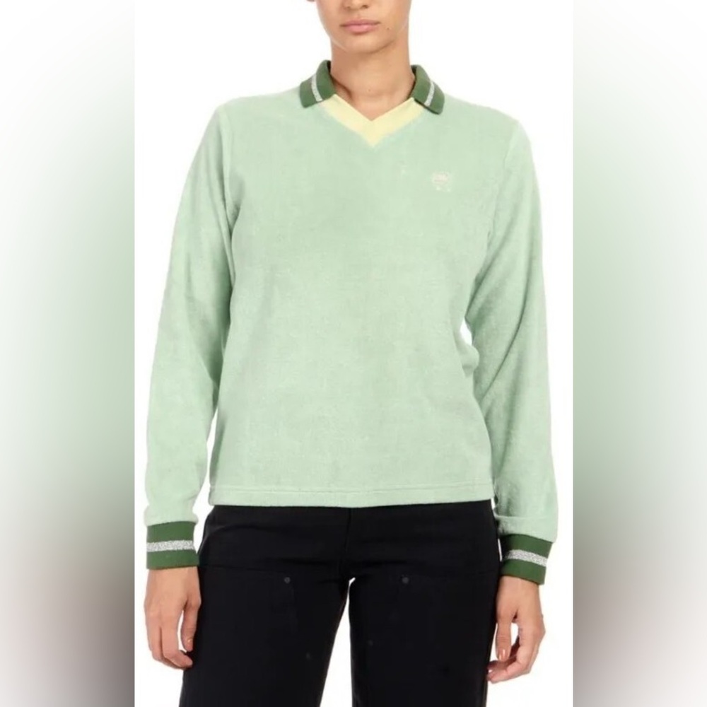 Brain Dead SPLIT NECK TERRY LONGSLEEVE - LIME Womens Sz Small